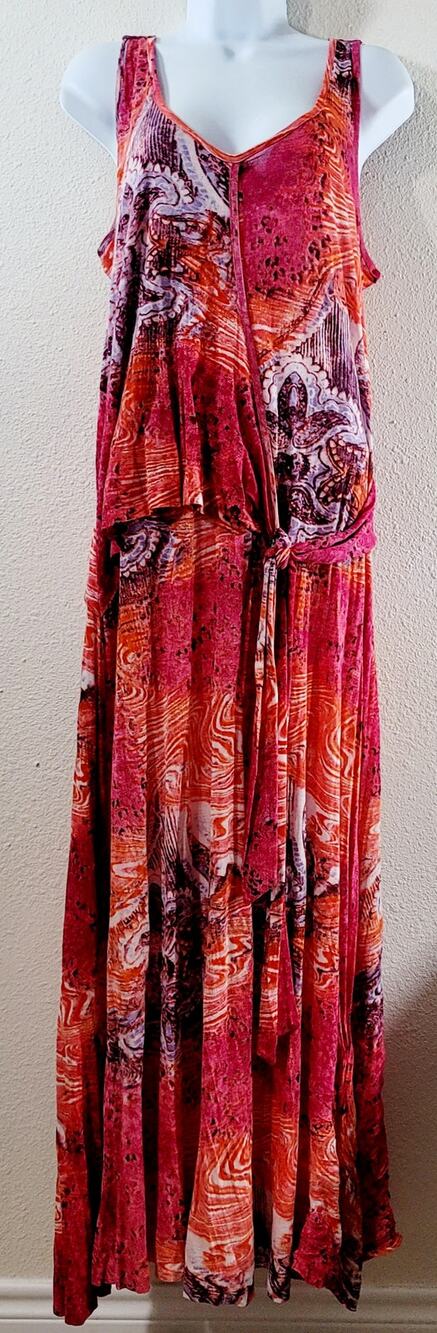 Chadwicks of Boston Pink Orange Abstract Print A Line Maxi Dress Medium Flowy